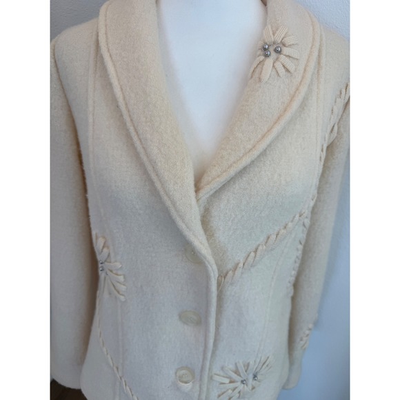 Coldwater‎ Creek Wool Flower Embellished Blazer Jacket Cream Size S Wedding - Picture 2 of 6